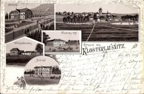 Litho Bad Klosterlausnitz in Thüringen, Kurhaus, Friedrichshöh, Bahnhof, Waldschlösschen, Panorama