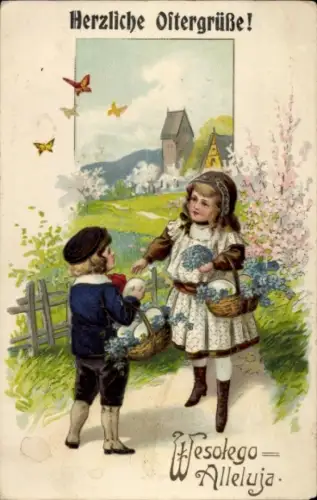 Präge Litho Glückwunsch Ostern, Kinder, Ostereier