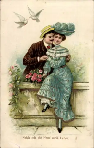 Präge Ak Liebespaar, Zwei Tauben, Liebe