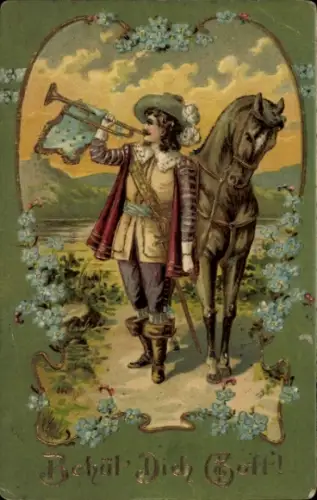 Glitzer Präge Ak Trompeter von Säckingen, Behüt Dich Gott