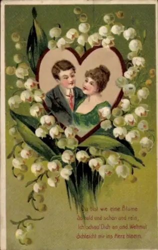 Präge Ak Liebespaar, Maiglöckchen