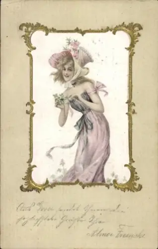 Präge Passepartout Ak Junge Frau in pinkem Kleid, Porträt