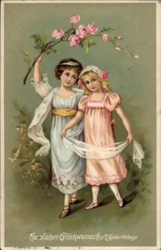 Ak Glückwunsch Geburtstag, Zwei Mädchen, Rosen