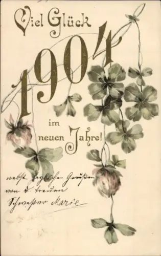 Präge Ak Glückwunsch Neujahr, Kleeblatt, Jahreszahl 1904
