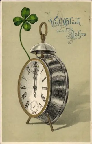 Ak Glückwunsch Neujahr, Kleeblatt, Uhr