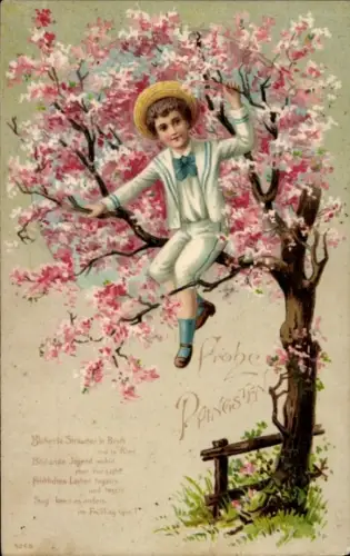 Präge Ak Glückwunsch Pfingsten, Junge, Blühender Baum
