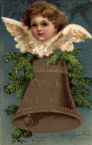 Präge Ak Frohe Weihnachten, Engel, Glocke