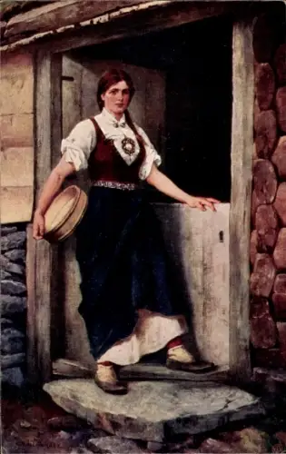 Ak Frau in norwegischer Tracht, Portrait