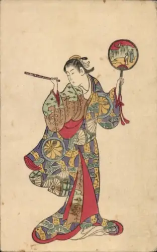 Künstler Ak Japan, Frau in japanischer Tracht