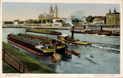 Ak Magdeburg an der Elbe, Teilansicht, Elbansicht, Dom, Schiffe