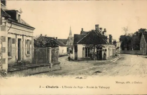 Ak Chabris Indre, L'Entrée du Pays, Route de Valençay, Straßenansicht, historisch