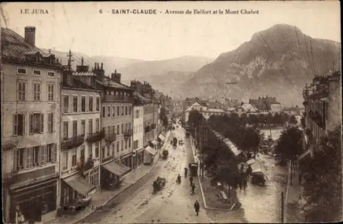 CPA Saint-Claude Jura, Avenue de Belfort et le Mont Chabot