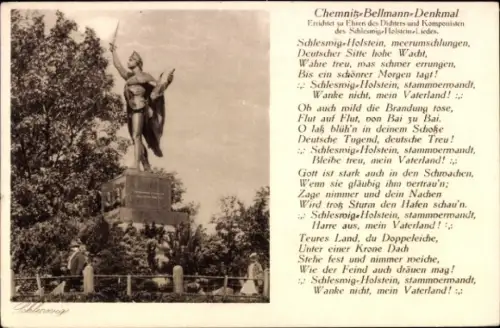 Ak Chemnitz in Sachsen, Chemnitz-Bellmann-Denkmal, Ehrung für Dichter des Schleswig-Holstein Lied