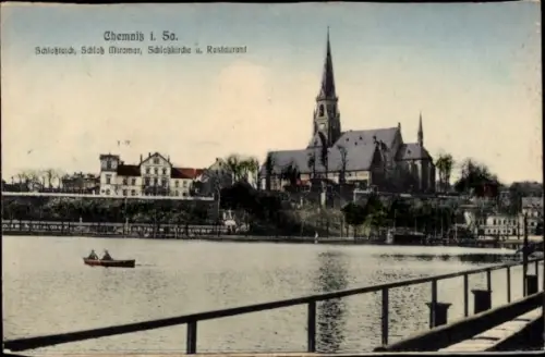 Ak Chemnitz Sachsen, Schloss Miramar, Kirche,Restaurant
