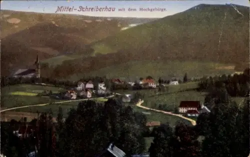 Ak Mittelschreiberhau Szklarska Poręba Schreiberhau Riesengebirge Schlesien, Total mit Hochgebirge