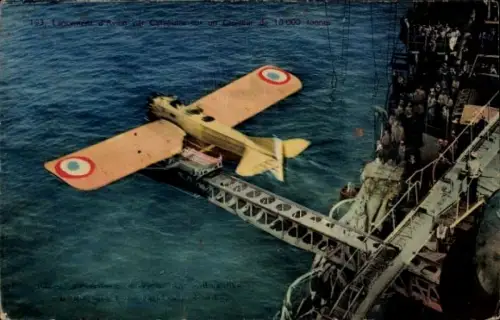 Ak Lancement d'Avion par Catapulte sur un Croiseur, Französisches Kriegsschiff