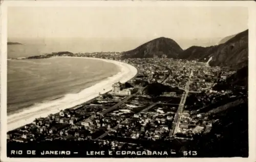 Ak Copacabana Rio de Janeiro Brasilien, Landschaft von  Leme und Copacabana, Küstenansicht