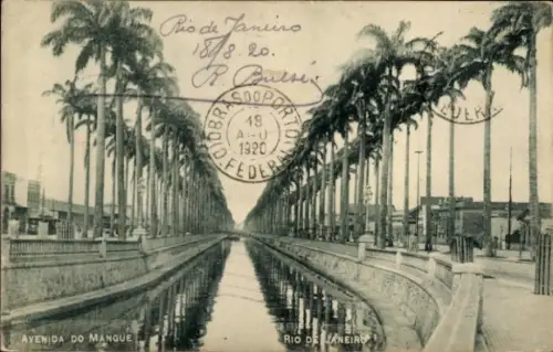 Ak Rio de Janeiro Brasilien, Avenida do Mangue, Palmen, Wasserkanal,  1920