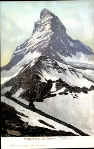 Ak Zermatt Kanton Wallis, Matterhorn,  schneebedeckter Gipfel, 4486 m, Lithographie