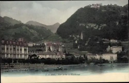 Ak Montreux Kanton Waadt Schweiz, Blick auf  Berge, See, Gebäude, farbig