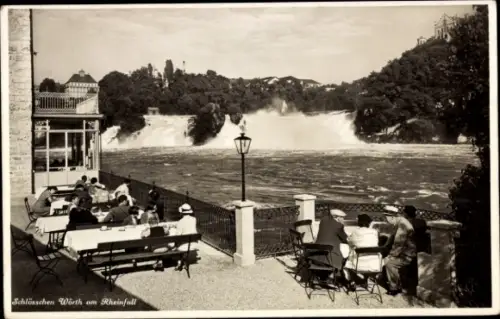 Ak Rheinfall Kanton Schaffhausen, Schlösschen Worth am  Wasserfälle, Gäste am Tisch, 1939