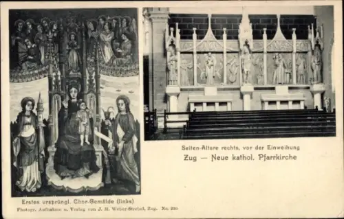Ak Zug Stadt Schweiz, Chor-Gemälde, Seiten-Altare, katholische Pfarrkirche, Einweihung