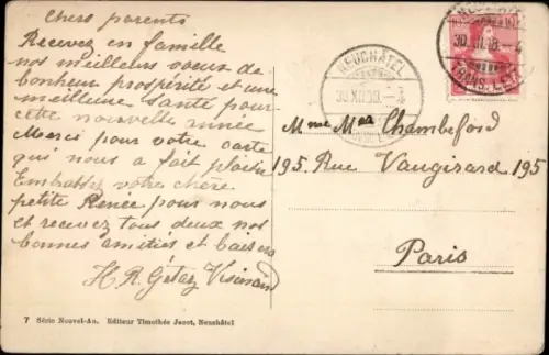 Ak Neuchâtel Neuenburg Stadt,  mit Weihnachtsmotiv,  Berglandschaft, 'Bonne Année'