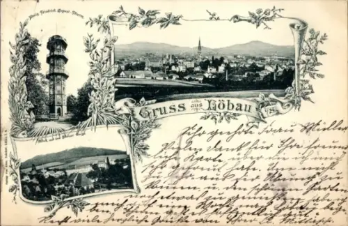 Ak Löbau in Sachsen, Aussichtsturm, Stadtansicht, Landschaft, Gruss aus Löbau