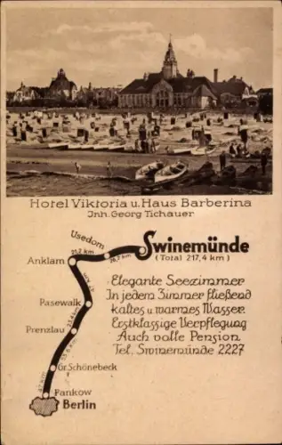 Ak Świnoujście Swinemünde Pommern, Hotel Viktoria, Haus Barberina, Inh. Georg Tichauer
