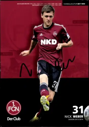 Autogrammkarte Fußballer Nick Weber, 1. FC Nürnberg, Autogramm
