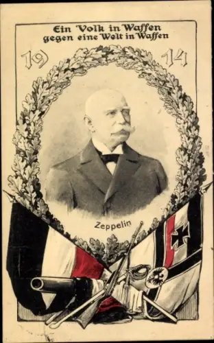 Passepartout Ak Graf von Zeppelin, Ein Volk in Waffen gegen eine Welt in Waffen 1914