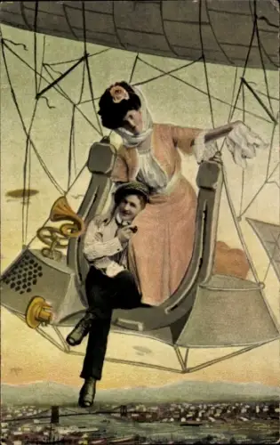 Ak Zeppelin, Liebespaar, Luftschifffahrt