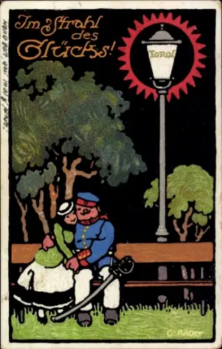 Künstler Ak Räder, Torol Glühkörper, Reklame, Im Strahl des Glücks, Liebespaar