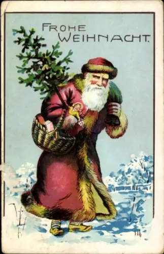 Ak Glückwunsch Weihnachten, Weihnachtsmann, Tannenbaum