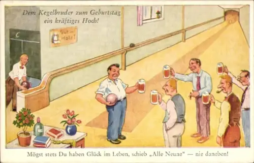 Ak Glückwunsch Geburtstag, Mögst stets Du haben Glück im Leben, schieb alle Neune nie daneben