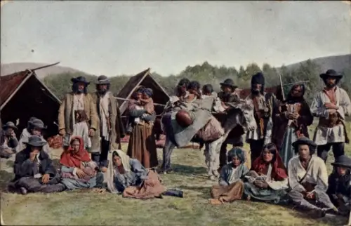 Ak Zigeunerlage, Aufbruch, Cigany tabor indulasa, Tabara tiganeasca plecare