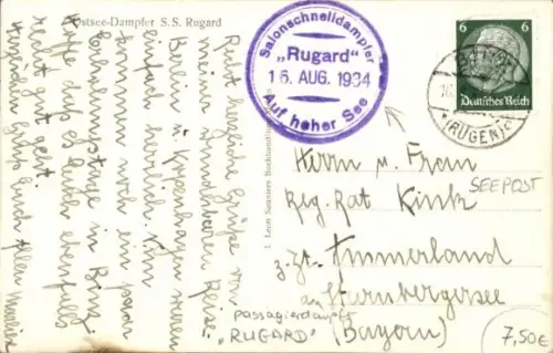 Ak Ostsee-Dampfer Rugard