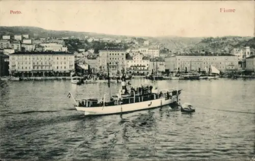 Ak Rijeka Fiume Kroatien, Hafen, Dampfer