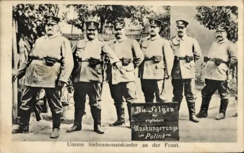 Ak Siebenmonatskinder an der Front, Folgen der engl. Aushungerungs-Politik, dicke deutsche Soldaten