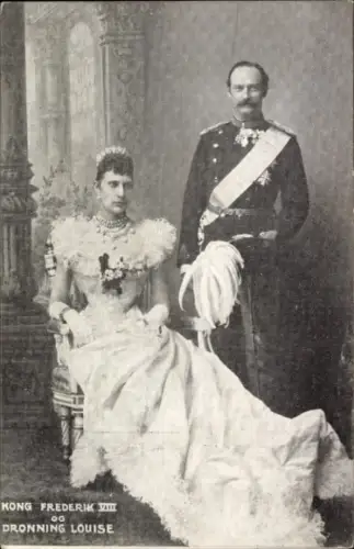 Ak König Frederik VIII, Königin Louise von Dänemark, Portrait