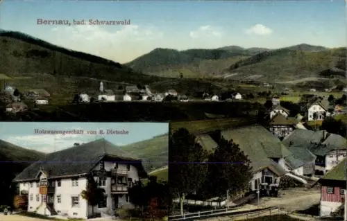 Ak Bernau im Schwarzwald, Gesamtansicht, Holzwarengeschäft