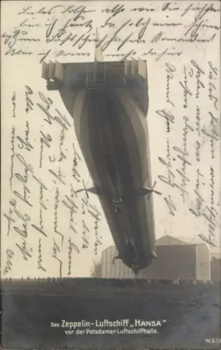 Ak Potsdam, Zeppelin-Luftschiff Hansa, Luftschiffhalle