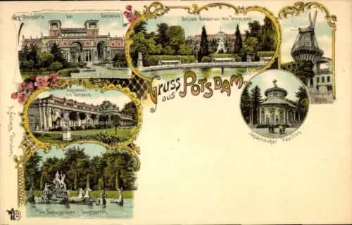 Litho Potsdam, Japanischer Pavillon, Schloss, Terrassen