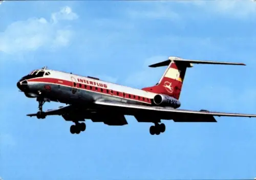Ak Deutsches Passagierflugzeug Tupolew TU-134, Interflug, Turbinenluftstrahlverkehrsflugzeug
