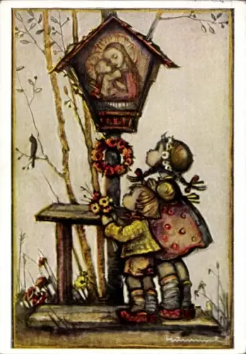 Künstler Ak Hummel, Bildstöckle, Marienbild, Kinder