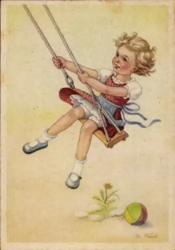Künstler Ak Troch, Mädchen auf einer Schaukel, Ball
