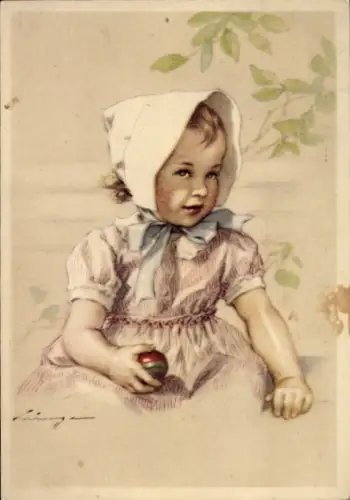 Künstler Ak Lingen, Mädchen mit einem Apfel