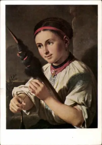 Künstler CPA Tropinine, W., Une fileuse