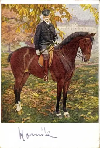 Ak Präsident der Tschechoslowakei Tomáš Garrigue Masaryk, Porträt zu Pferde