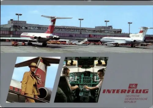 Ak Schönefeld bei Berlin, Flughafen, Interflug, Passagierflugzeug, Cockpit, Piloten